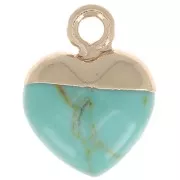 Charm de corazón facetado 14x10.5 mm imitación turquesa - Oro x1