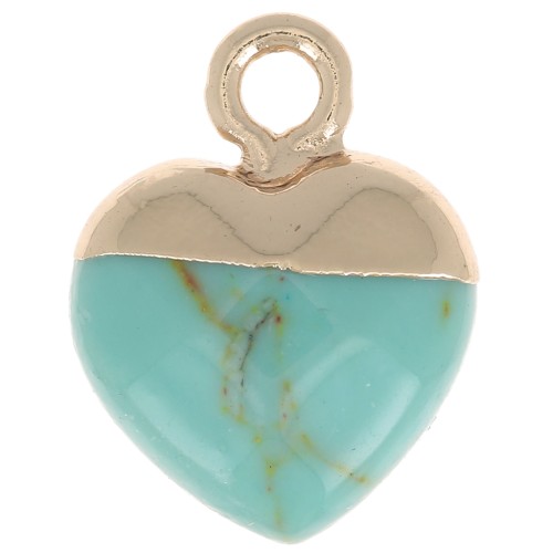 Charm de corazón facetado 14x10.5 mm imitación turquesa - Oro x1