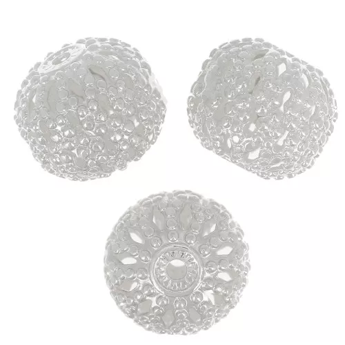 Cuentas redondas de filigrana aplanada 8x7 mm - Chapado en plata fina x10