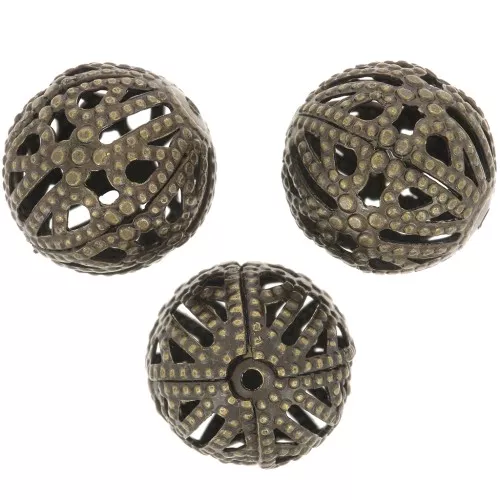 Cuentas redondas de filigrana 12 mm - Bronce x10