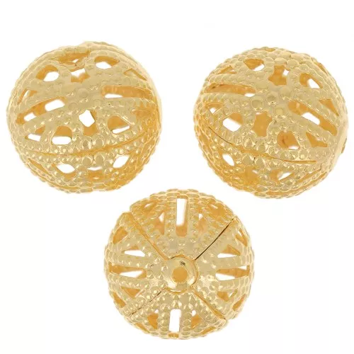 Cuentas redondas de filigrana 12 mm - Chapado en oro x10