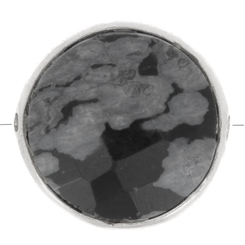 Cuenta de piedra redonda facetada de 9 mm - Plata 925 - Obsidiana moteada x1