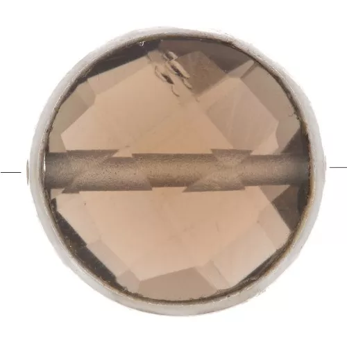 Cuenta de piedra redonda facetada de 9 mm - Plata de ley 925 - Cuarzo ahumado x1