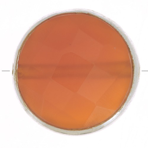 Cuenta de piedra preciosa redonda facetada de 9 mm de plata 925 - Cornalina x1