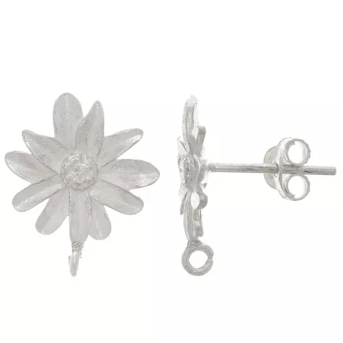 Tachuelas de flor con anillo abierto 15x12 mm - Plata 925 x2