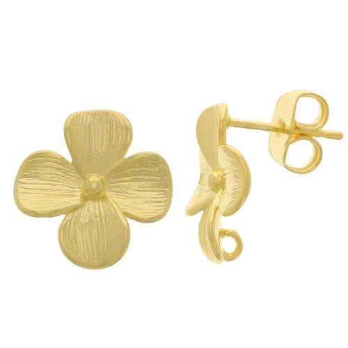 Tachuelas de flor 14x13 mm - con anilla abierta - Chapado en oro x2