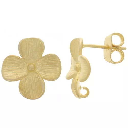 Tachuelas de flor 14x13 mm - con aro abierto - Oro mate x2