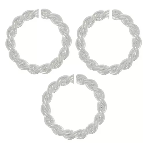 Anillos abiertos redondos trenzados 9,5x1,6 mm - Chapado en plata fina x5