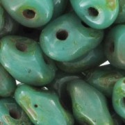 SuperDuo 2,5x5 mm Green Turquoise Travertin x10g