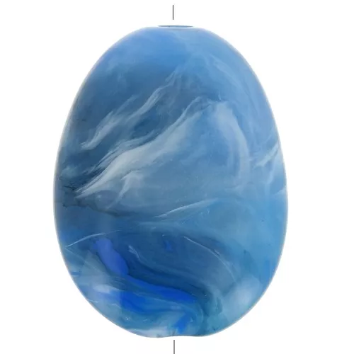 Cuenta plana de acrílico 30x23 mm - Azul claro jaspeado x1