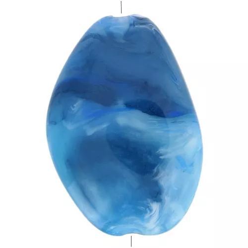 Cuenta plana irregular acrílica 38x26 mm - Azul claro jaspeado x1