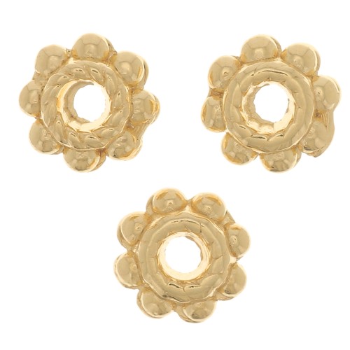 Arandelas estampadas - Forma de flor 6 mm - Dorado con oro fino x6