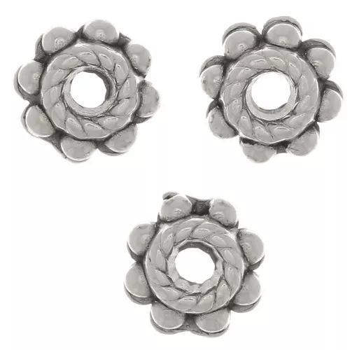 Rondeles trabajados - Forma de flor 6 mm - Chapado en plata antigua x6