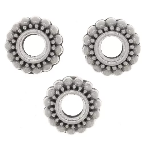 Cuentas redondas trabajadas 7 mm - Plateado antiguo x6
