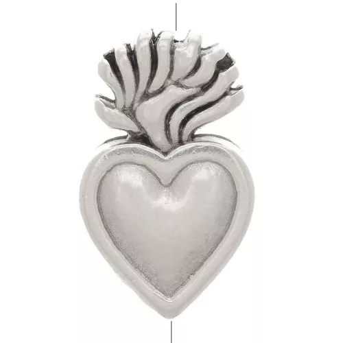 Cuenta mexicana de corazón Ex-voto 16x10 mm - Plateado antiguo x1