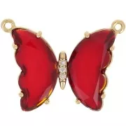 Entrepieza de mariposa de cristal con óxido de zirconio 22x29 mm - Dorado Rojo x1