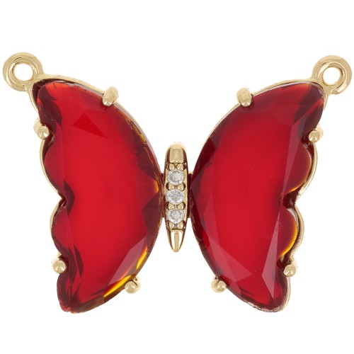 Entrepieza de mariposa de cristal con óxido de zirconio 22x29 mm - Dorado Rojo x1