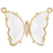 Entrepieza de mariposa de cristal con óxido de zirconio 22x29 mm - Dorado Transparente x1|raw }}
