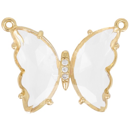 Entrepieza de mariposa de cristal con óxido de zirconio 22x29 mm - Dorado Transparente x1