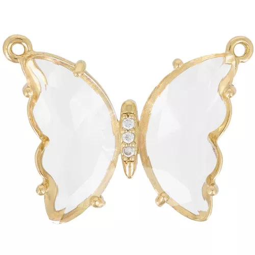 Entrepieza de mariposa de cristal con óxido de zirconio 22x29 mm - Dorado Transparente x1