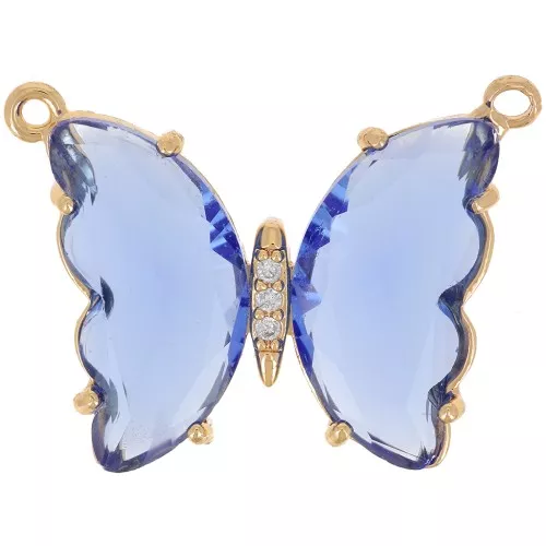 Entrepieza de mariposa de cristal con óxido de zirconio 22x29 mm - Dorado - Zafiro x1
