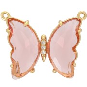 Entrepieza de Mariposa de Cristal con óxido de zirconio 22x29 mm - Dorado- Rosa x1|raw }}