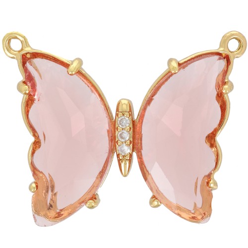 Entrepieza de Mariposa de Cristal con óxido de zirconio 22x29 mm - Dorado- Rosa x1