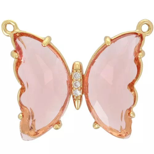 Entrepieza de Mariposa de Cristal con óxido de zirconio 22x29 mm - Dorado- Rosa x1