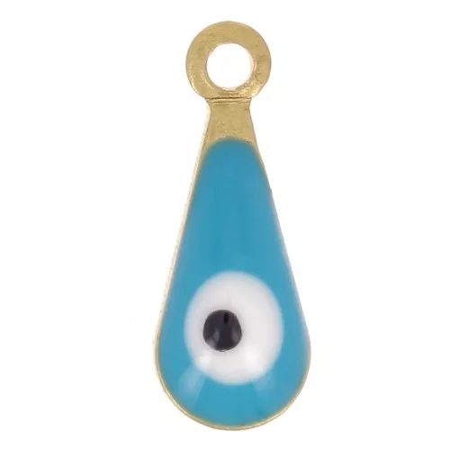 Charms - Motivo ojo en resina epoxi 10,5x4 mm - Dorado - Turquesa x5