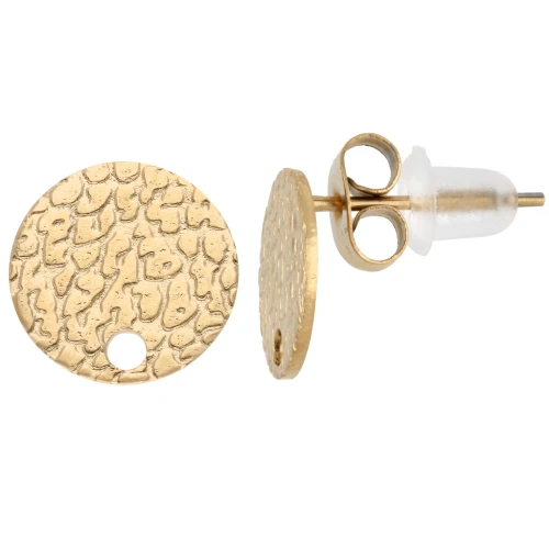 Pendientes de disco martillado de 10 mm con un agujero - Acero inoxidable 304 oro x2