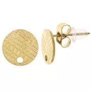 Pendientes de disco texturizados de 10 mm con agujero - Acero inoxidable dorado 304 x2