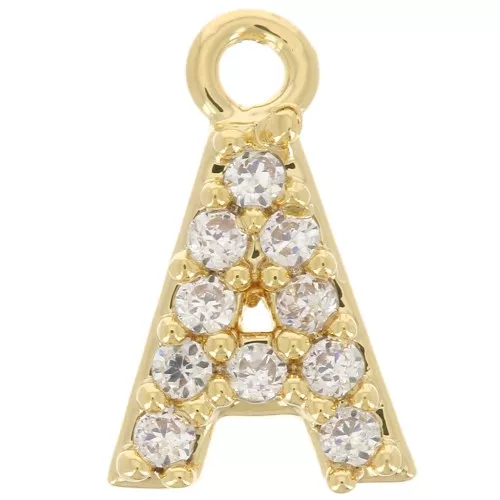 Colgante alfabeto 8 mm avec óxido de zirconio - A - Dorado con oro fino - Crystal x1