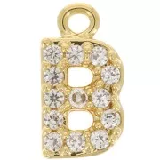 Colgante alfabeto 8 mm avec óxido de zirconio - B - Dorado con oro fino - Crystal x1