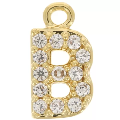 Colgante alfabeto 8 mm avec óxido de zirconio - B - Dorado con oro fino - Crystal x1