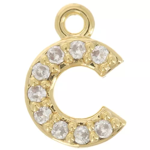 Colgante alfabeto 8 mm avec óxido de zirconio - C - Dorado con oro fino - Crystal x1