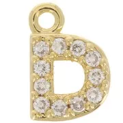 Colgante alfabeto 7 mm avec óxido de zirconio - D - Dorado con oro fino - Crystal x1