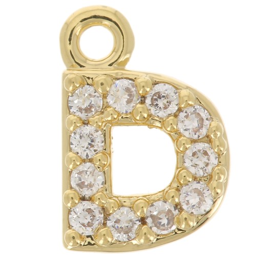 Colgante alfabeto 7 mm avec óxido de zirconio - D - Dorado con oro fino - Crystal x1