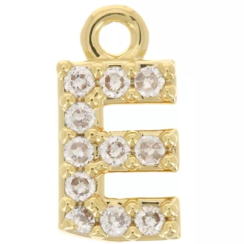 Colgante alfabeto 8 mm avec óxido de zirconio - E - Dorado con oro fino - Crystal x1