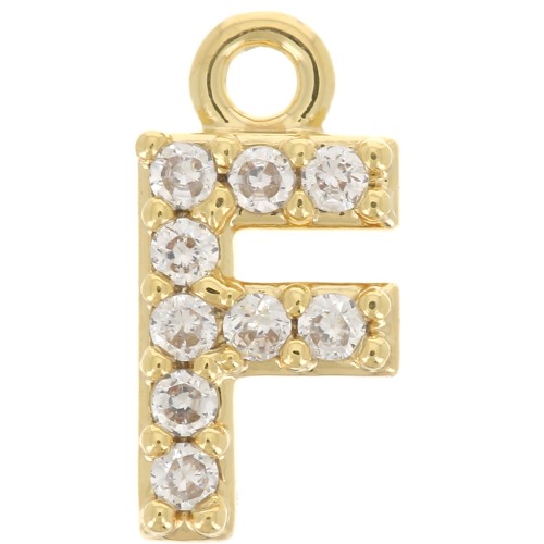 Colgante alfabeto 8 mm avec óxido de zirconio - F - Dorado con oro fino - Crystal x1