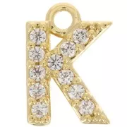 Colgante alfabeto 7.5 mm avec óxido de zirconio - K - Dorado con oro fino - Crystal x1