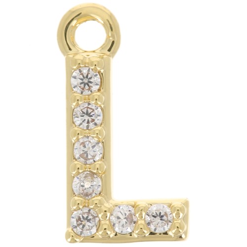 Colgante alfabeto 8 mm avec óxido de zirconio - L - Dorado con oro fino - Crystal x1