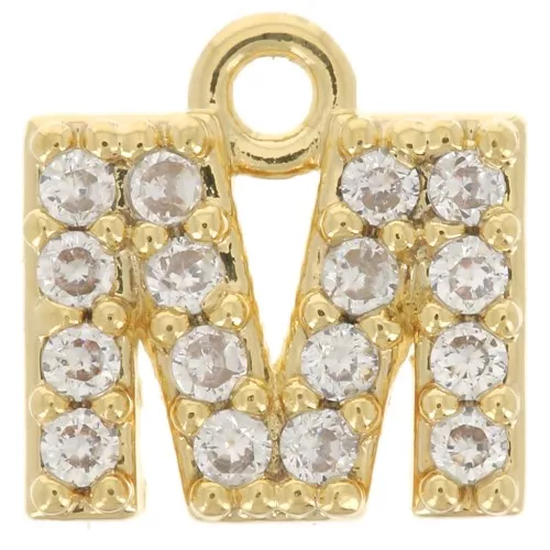 Colgante alfabeto 7 mm avec óxido de zirconio - M - Dorado con oro fino - Crystal x1