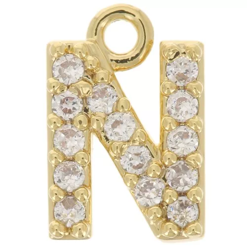 Colgante alfabeto 8 mm avec óxido de zirconio - N - Dorado con oro fino - Crystal x1