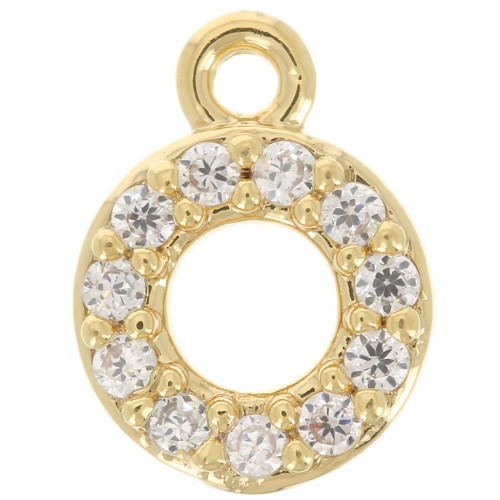 Colgante alfabeto 7 mm avec óxido de zirconio - O - Dorado con oro fino - Crystal x1