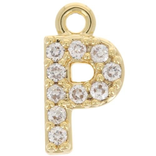 Colgante alfabeto 8 mm avec óxido de zirconio - P - Dorado con oro fino - Crystal x1