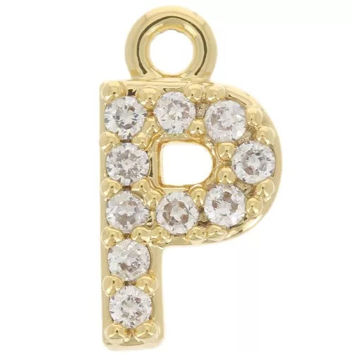 Colgante alfabeto 8 mm avec óxido de zirconio - P - Dorado con oro fino - Crystal x1