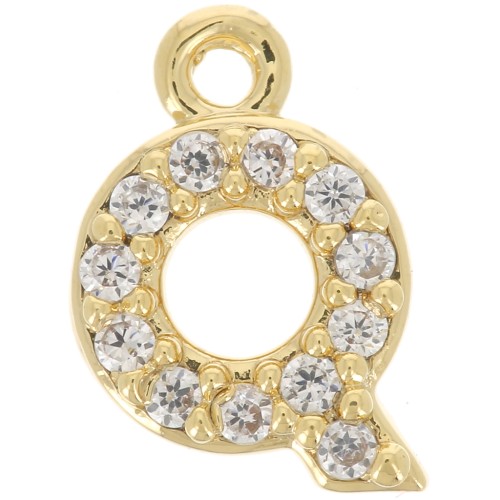 Colgante alfabeto 9 mm avec óxido de zirconio - Q - Dorado con oro fino - Crystal x1