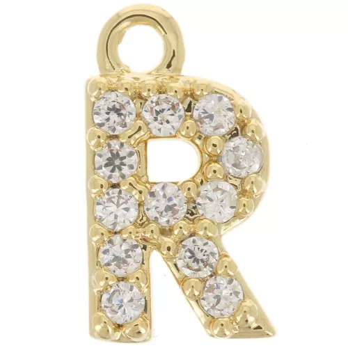 Colgante alfabeto 8 mm avec óxido de zirconio - R - Dorado con oro fino - Crystal x1