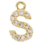 Colgante alfabeto 8 mm avec óxido de zirconio - S - Dorado con oro fino - Crystal x1