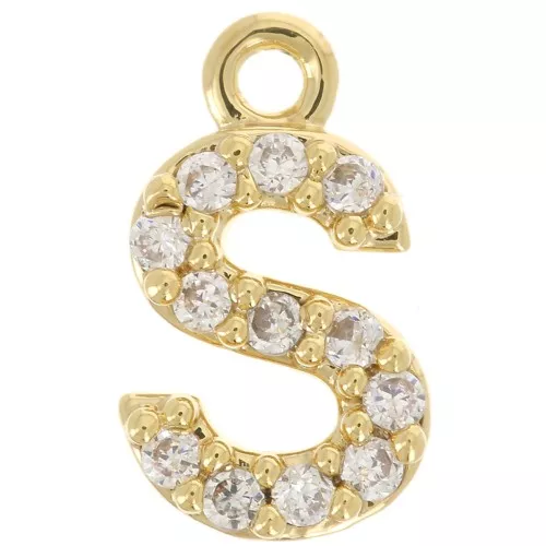 Colgante alfabeto 8 mm avec óxido de zirconio - S - Dorado con oro fino - Crystal x1